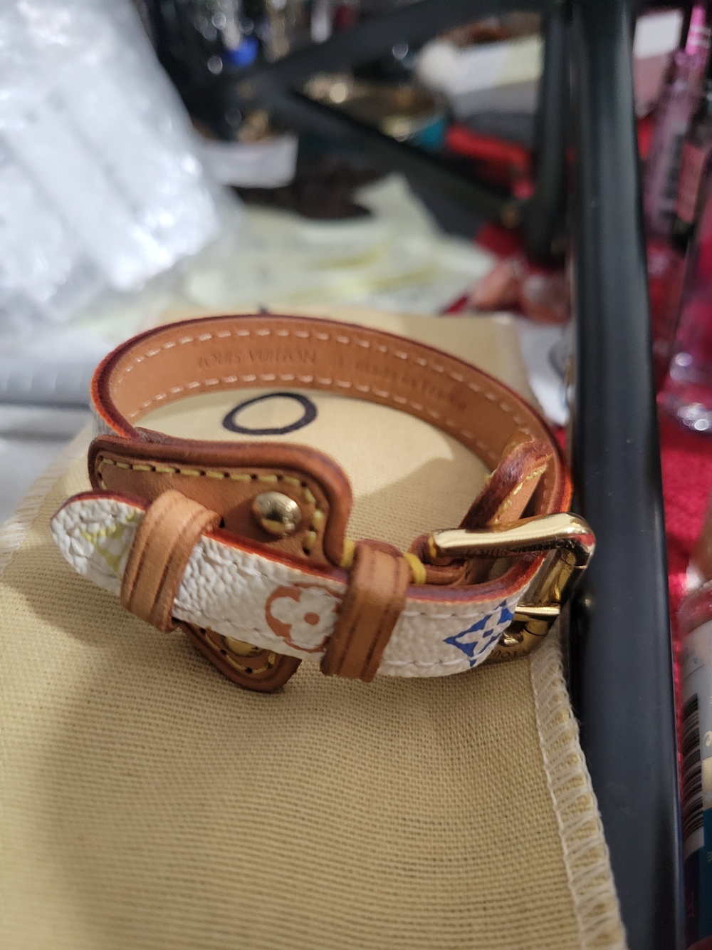 Louis Vuitton White Monogram Flower Leather Bracelet